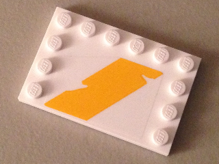 Lego Tile, Modified 4 x 6 with Studs on Edges with Bright Light Orange Tattered Diagonal Stripe Pattern Model Right Side (Sticker) - Set 75053 / White