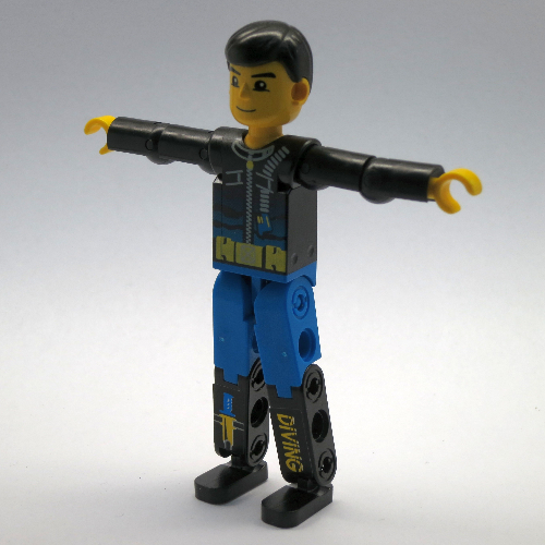 Lego Technic Figure Blue Legs, Black Top with Zippered Wetsuit Print [Diver]