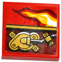 Lego Tile 2 x 2 with Flame and Gold Mechanical Pattern Model Right Side (Sticker) - Set 70600