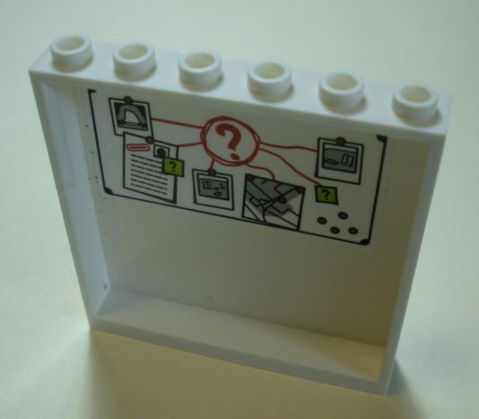 Lego Panel 1 x 6 x 5 with Bulletin Board Red Circles, Question Marks and Map Inset Pattern on Inside (Sticker) - Set 60139 / White