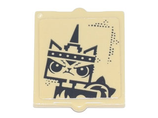Lego Glass for Window 1 x 2 x 2 Flat Front with Angry Unikitty Pattern (Sticker) - Set 70840 / Tan
