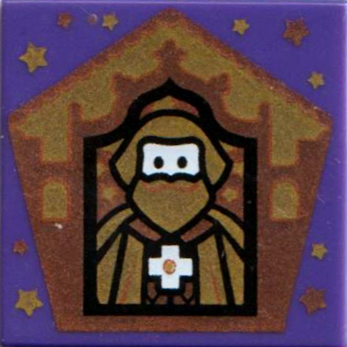 Lego Tile 2 x 2 with Wizard Card Godric Gryffindor Print / Dark Purple