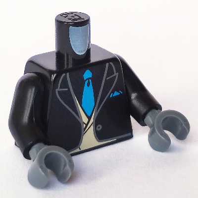 Lego Torso Tuxedo Jacket, Dark Azure Tie, Tan Vest over Black Shirt Print, Black Arms, Dark Bluish Gray Hands