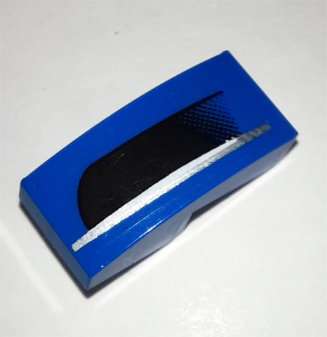 Lego Slope, Curved 2 x 1 x 2/3 with Black Bumper and Silver Stripe on Blue Background Pattern Model Right Side (Sticker) - Set 75878