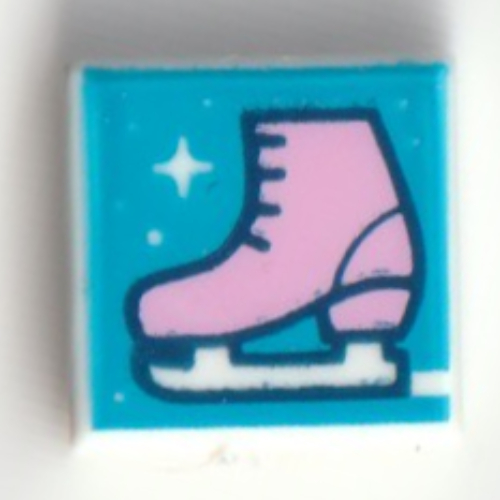 Lego Tile 1 x 1 with Bright Pink Ice Skate on Blue Background Print
