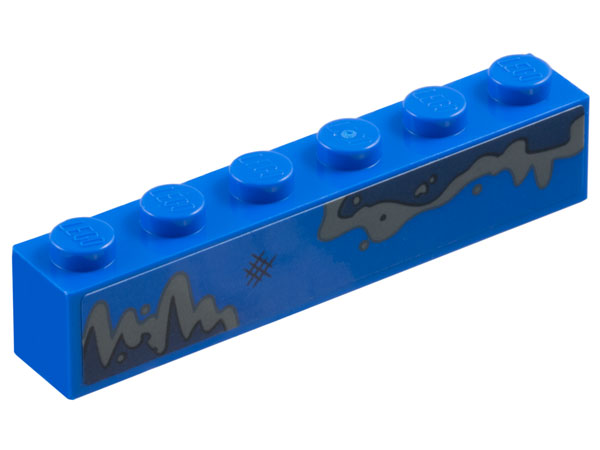 Lego Brick 1 x 6 with Dark Blue and Dark Bluish Gray Corrosion / Rust and Black Scratch Mark Pattern Model Left Side (Sticker) - Set 77073