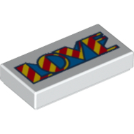 Lego Tile 1 x 2 with Psychedelic 'Love' Print / White