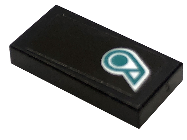 Lego Tile 1 x 2 with Dark Turquoise and White Petronas Logo Pattern (Sticker) - Set 76909 / Black