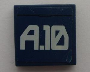 Lego Tile 2 x 2 with Stylized White 'A.10' Pattern (Sticker) - Set 8103 / Dark Blue
