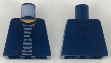 Lego Torso Open Shirt with Pocket over Dark Blue and White Striped T-Shirt Pattern / Dark Blue