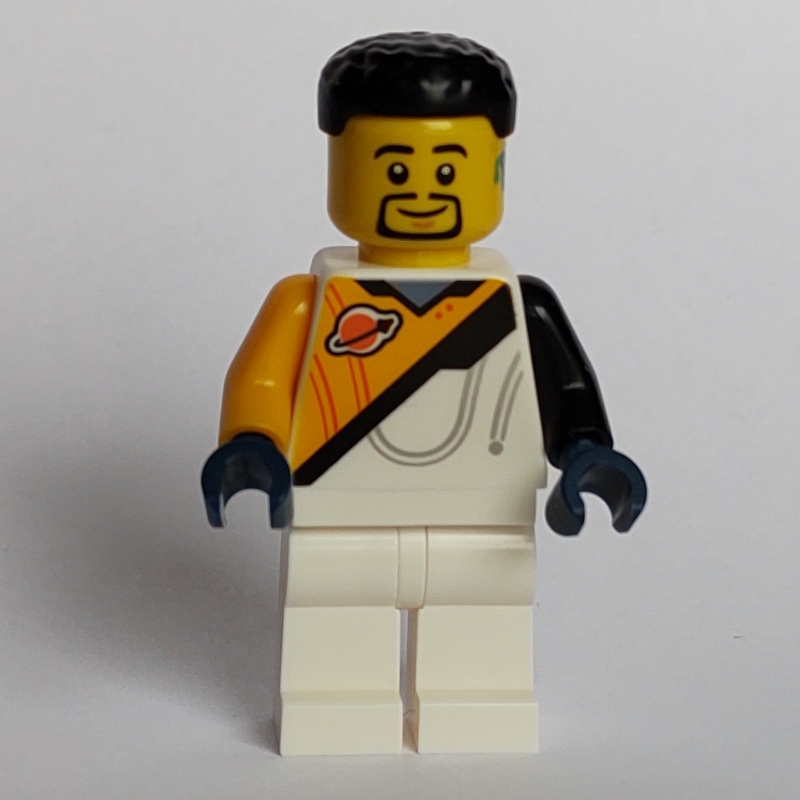 Lego Astronaut, White and Bright Light Orange Spacesuit (Futuron), Black Hair