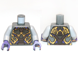 Lego Torso Alien with Gold, Dark Brown and Dark Purple Armor Pattern / Light Bluish Gray Arms / Dark Purple Hands
