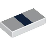 Lego Tile 1 x 2 with Dark Blue Stripe Print