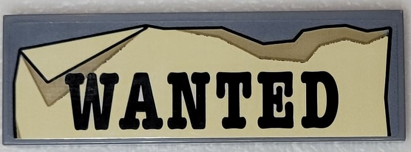 Lego Tile 2 x 6 with 'WANTED' on Tan Paper with Folded Corner Pattern (Sticker) - Set 910016 / Dark Bluish Gray