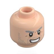 Lego Minifig Head Dr. Hiriluk, Light Bluish Grey Eyebrows, Stubbles, Wrinkles, Smile with Teeth / Angry / Light Nougat