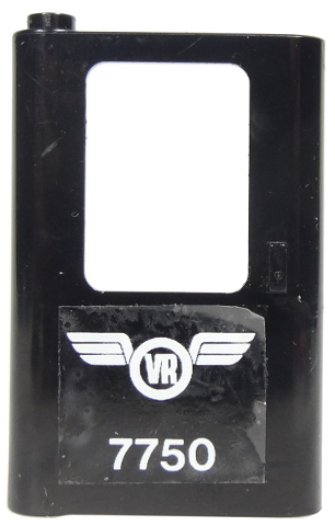 Lego Door 1 x 4 x 5 Train Left, Thin Support at Bottom with White VR Wings Logo (Finnish Victorian Rail) and '7750' Pattern (Sticker) - Set 7750 / Black