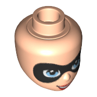 Lego Minidoll Head, Small Mask over Light Blue Eyes - Open Smile with Red Lips Print / Light Nougat