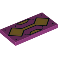 Lego Tile 2 x 4 with Two Connected Gold Squares Print / Magenta