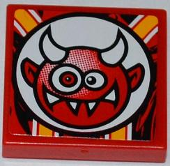 Lego Tile 2 x 2 with Crazy Demon Pattern (Sticker) - Set 9092 / Red