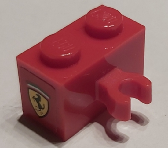 Lego Brick, Modified 1 x 2 with Open O Clip Vertical with Ferrari Logo Pattern (Sticker) - Set 75913