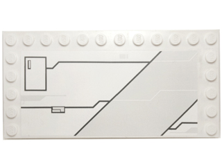 Lego Tile, Modified 6 x 12 with Studs on Edges with Black Lines and Large Hatch Pattern Model Right Side (Sticker) - Set 7931 / White