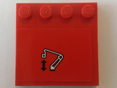 Lego Tile, Modified 4 x 4 with Studs on Edge with Crane Vertical Movement Pattern (Sticker) - Set 8289 / Red