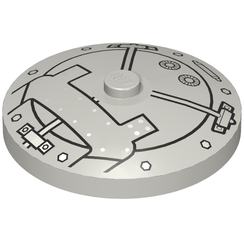 Lego Dish 4 x 4 Inverted [Radar] with Vault Door Print [4854] / Light Bluish Gray