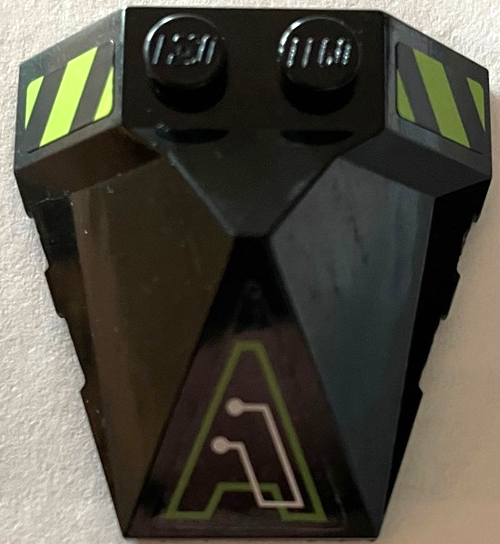 Lego Wedge 4 x 4 x 1 1/3 Pyramid Center with Lime and Silver Exo-Force Circuitry and Danger Stripes Pattern Model Left Side (Stickers) - Set 7709