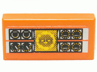 Lego Tile 1 x 2 with Gauges and Yellow Display Pattern (Sticker) - Set 8630 / Orange
