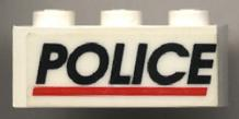 Lego Brick 1 x 3 with Black 'POLICE' Red Line Pattern (Sticker) - Set 6483