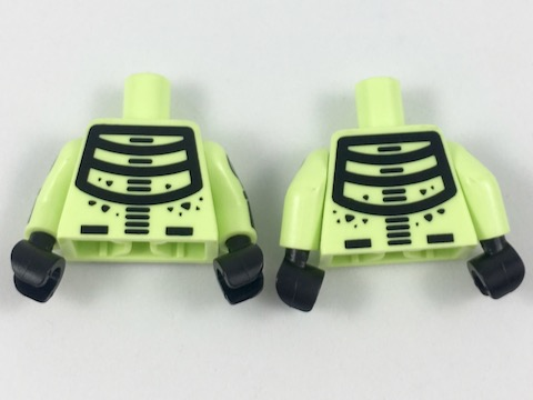Lego Torso Black Minifigure Skeleton Pattern / Yellowish Green Arms with Black Minifigure Skeleton Pattern / Black Hands