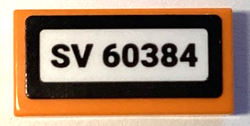 Lego Tile 1 x 2 with 'SV 60384' Pattern (Sticker) - Set 60384 / Orange