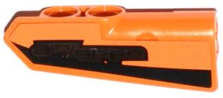Lego Technic, Panel Fairing #22 Very Small Smooth, Side A with Black Stripe and 'air/geer' Pattern (Sticker) - Set 42026 / Orange