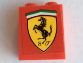 Lego Brick 1 x 2 x 2 with Inside Axle Holder with Ferrari Logo Pattern (Sticker) - Set 8144 / Red