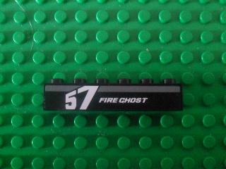 Lego Brick 1 x 6 with 'FIRE GHOST' and '57' Pattern Model Left Side (Sticker) - Set 8165 / Black