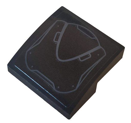 Lego Slope, Curved 2 x 2 x 2/3 with Dark Bluish Gray Rivets and Curved Hull Plates Pattern (Sticker) - Set 76162 / Black