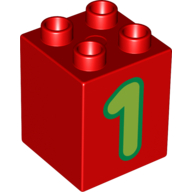 Lego Duplo Brick 2 x 2 x 2 with Lime '1' Print