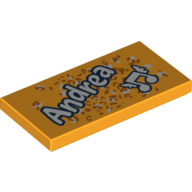 Lego Tile 2 x 4 with 'Andrea', Music Note Print