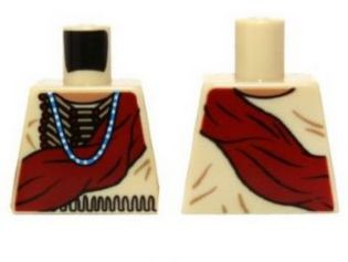Lego Torso Shirt with Indian Beaded Armor, Dark Red Wrap and Blue Necklace Pattern / Tan