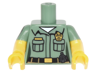 Lego Torso Female Shirt with 2 Pockets, Name Tag, Badge and Belt Pattern / Yellow Arms with Sand Green Short Sleeves and Patch Pattern / Yellow Hands
