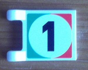 Lego Flag 2 x 2 Square with Flat Edge with Black Number 1 in Italian Flag Pattern on Both Sides (Stickers) - Set 8679 / White