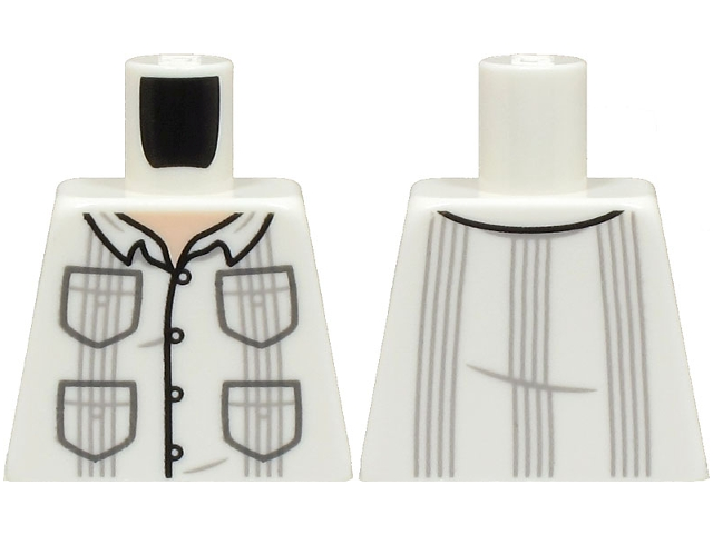Lego Torso Shirt with Collar, 4 Pockets, and Light Bluish Gray Pleats, Light Nougat Neck Pattern / White
