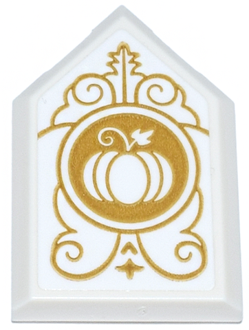Lego Tile, Modified 2 x 3 Pentagonal with Gold Circle, Filigree and Pumpkin Pattern (Sticker) - Set 43275