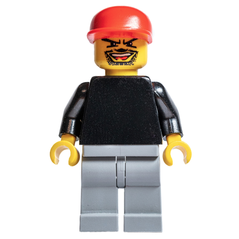 Lego Soccer Player Goalie Black Torso, Light Bluish Gray Legs, Red Cap