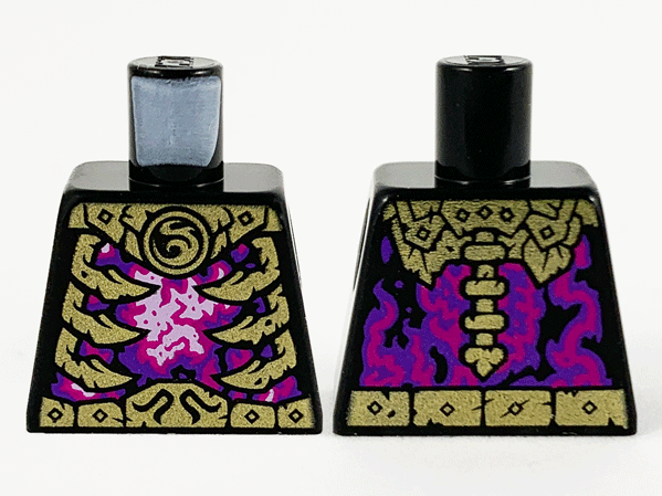 Lego Torso Gold Armor and Ribs, Magenta, Dark Purple and White Energy Pattern / Black