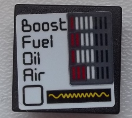 Lego Road Sign 2 x 2 Square with Open O Clip with 'Boost', 'Fuel', 'Oil', 'Air' and Gauges Pattern (Sticker) - Set 75876