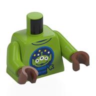 Lego Torso, Toy Story Alien in Blue Circle, Dark Blue Background print, Lime Arms, Medium Nougat Hands / Lime