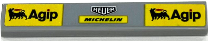 Lego Tile 1 x 6 with Agip, Heuer and Michelin Logo on Yellow Rectangles Pattern (Sticker) - Set 75889 / Light Bluish Gray