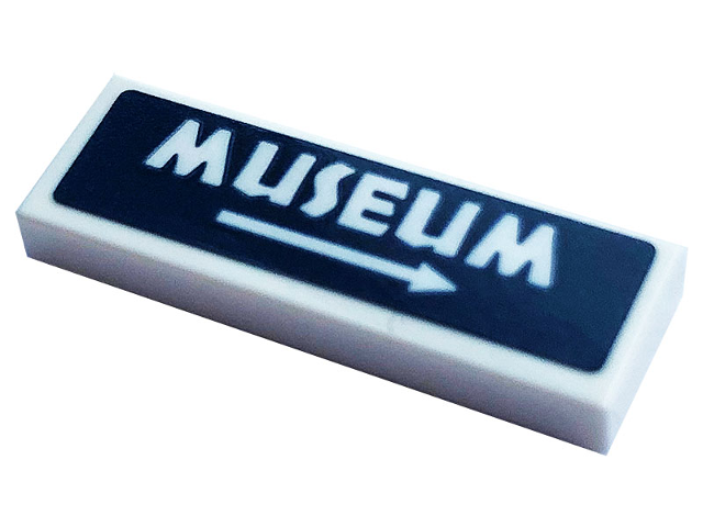 Lego Tile 1 x 3 with White Arrow and 'MUSEUM' Pattern (Sticker) - Set 75937 / White