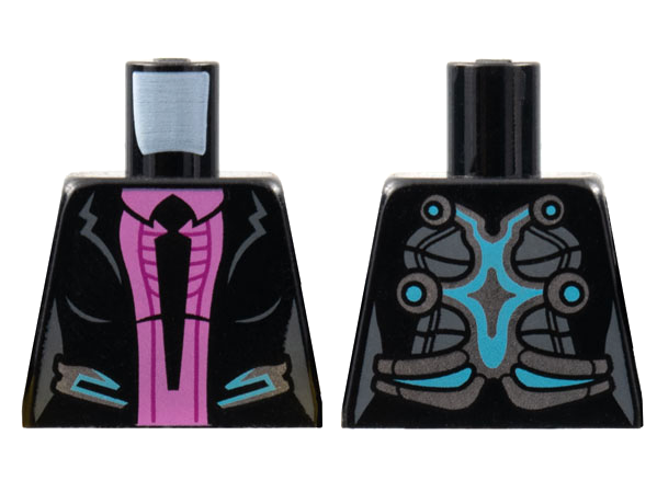 Lego Torso Jacket with Silver and Medium Azure Trim, Dark Pink Shirt and Black Tie Pattern (Caila Phoenix) / Black